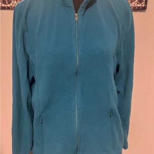 L. L. Bean Women’s teal Full Zip Pocketed Fleece Jacket High Collar Size PET L